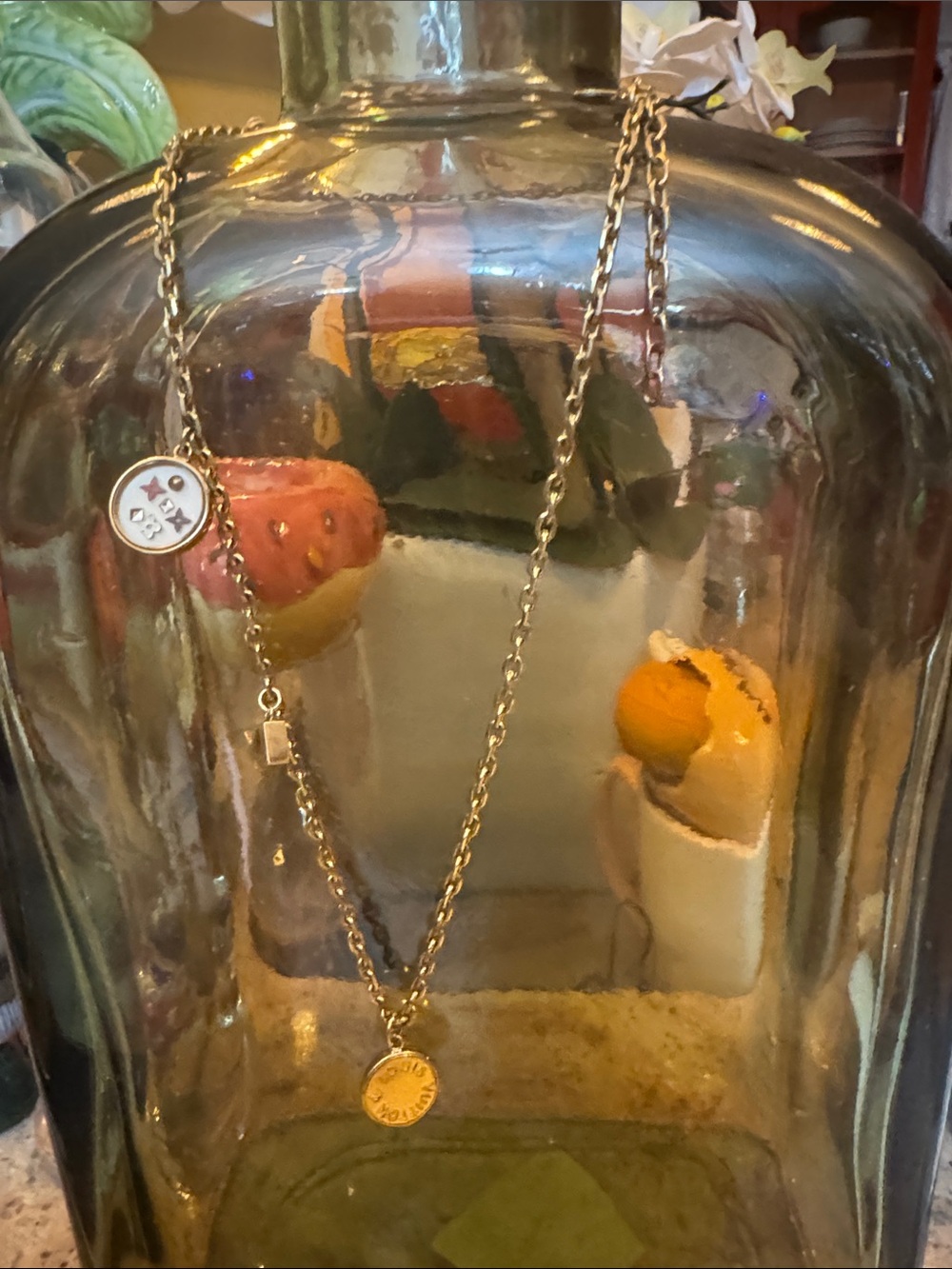 Louis Vuitton double Pendant gold tone Necklace with Star Accent - Gold